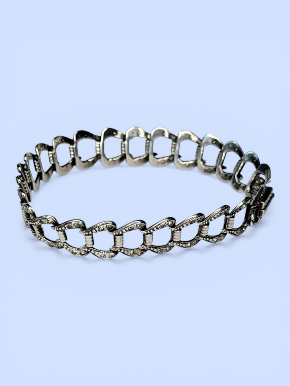 Sterling Silver Bracelet Art Deco Design‎ Paste Stones Marked 925